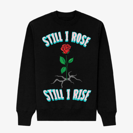 STILL I ROSE BLACK HEAVY BLEND FLEECE CREW - BLUE/PINK LETTERS