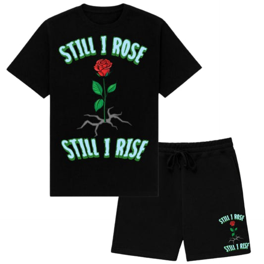 STILL I ROSE BLACK SHORT SET GREEN LETTERS