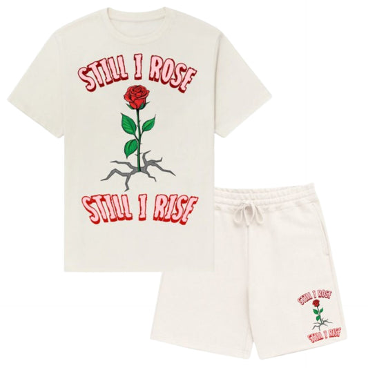 STILL I ROSE CREAM SHORT SET PINK LETTERS