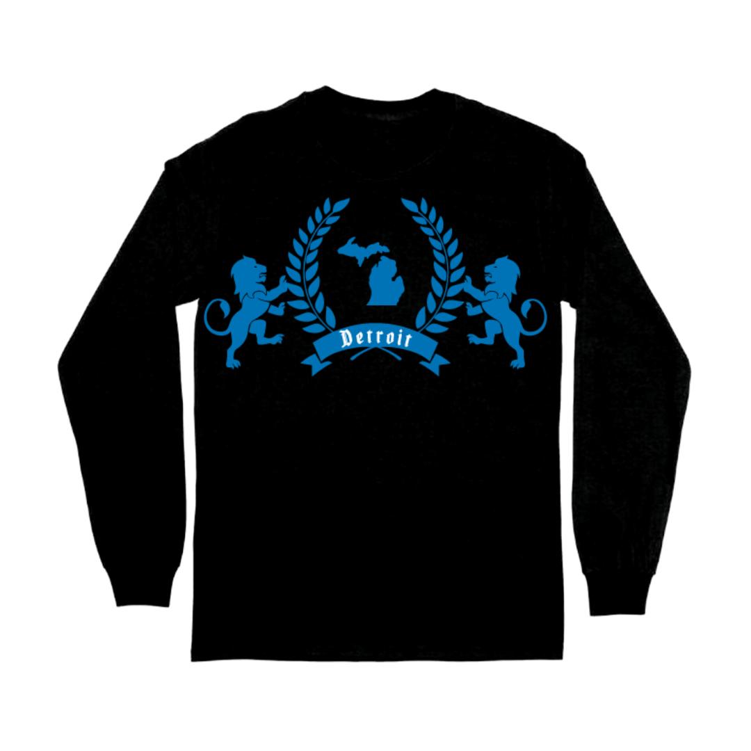 DETROIT BLUE ROYALTY BLACK LONG SLEEVE T-SHIRT