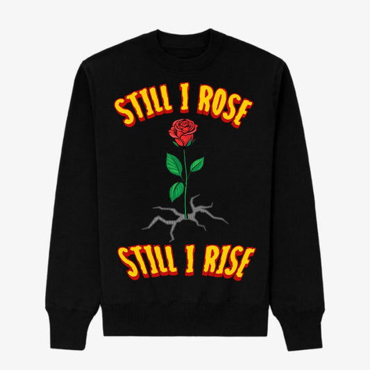 STILL I ROSE BLACK HEAVY BLEND FLEECE CREW - YELLOW/RED LETTERS