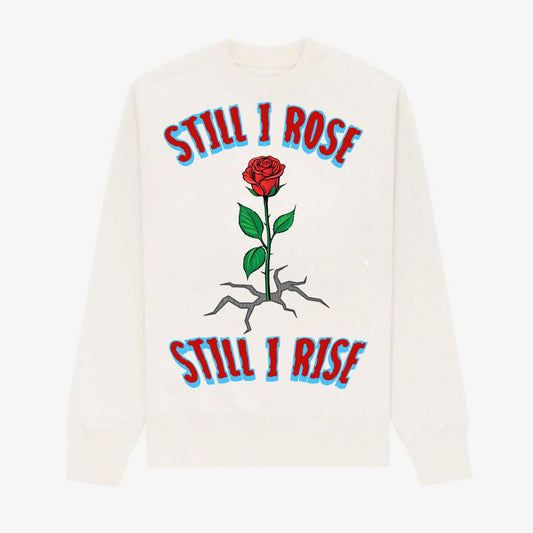 STILL I ROSE CREAM HEAVY BLEND FLEECE CREW - RED/BLUE LETTERS