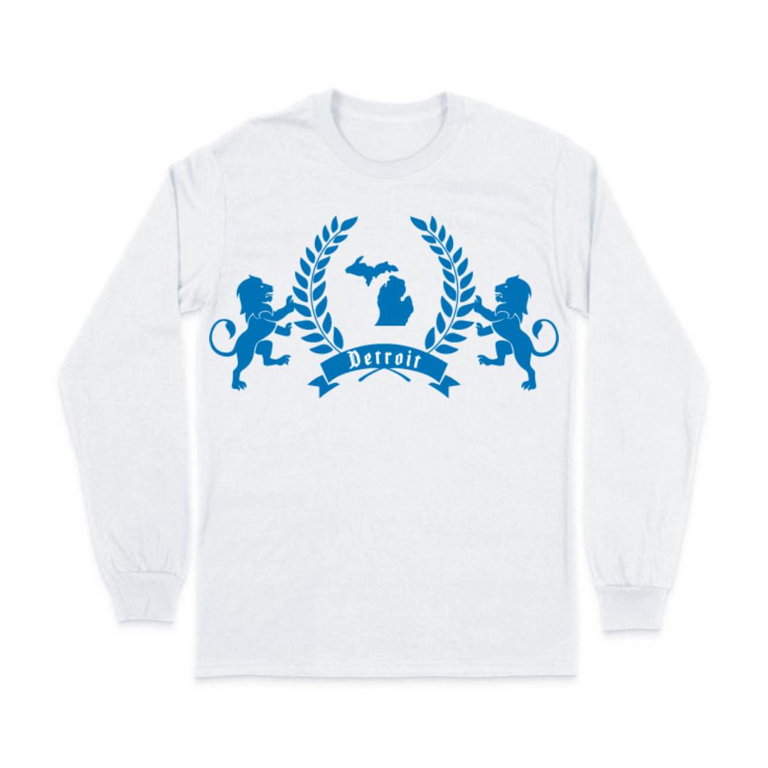 DETROIT BLUE ROYALTY WHITE LONG SLEEVE T-SHIRT