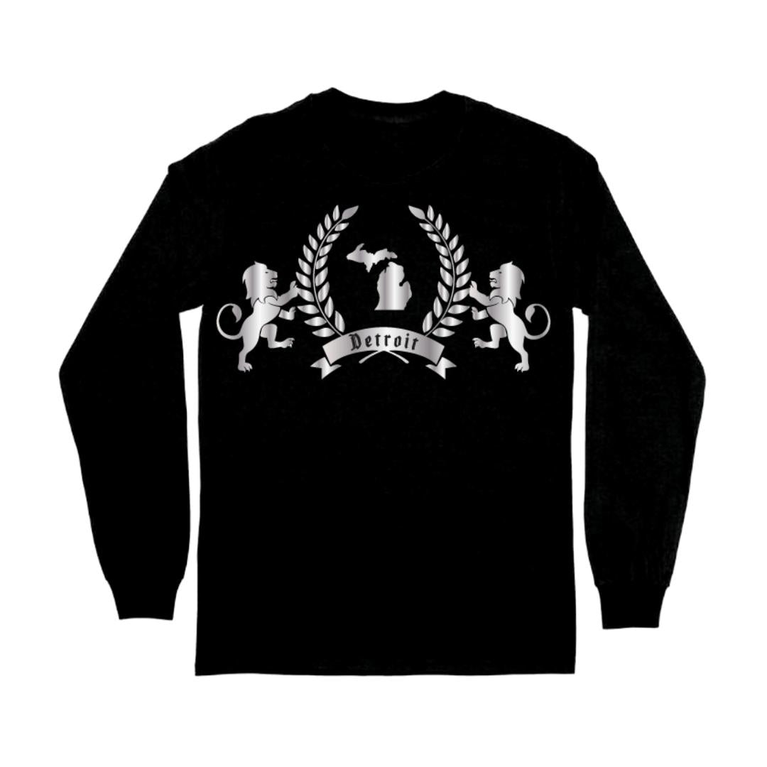 DETROIT SILVER ROYALTY BLACK LONG SLEEVE T-SHIRT