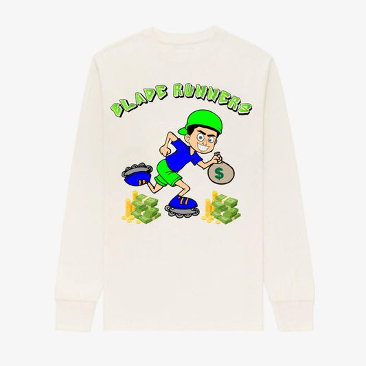 BLADE RUNNERS CREAM LONG SLEEVE T-SHIRT GREEN LETTERS