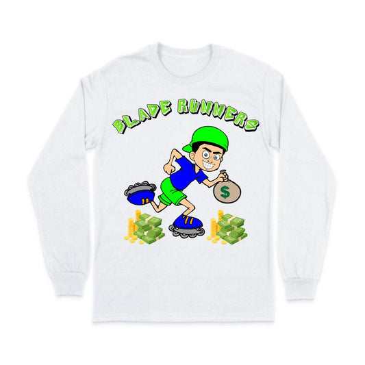 BLADE RUNNERS WHITE LONG SLEEVE T-SHIRT GREEN LETTERS