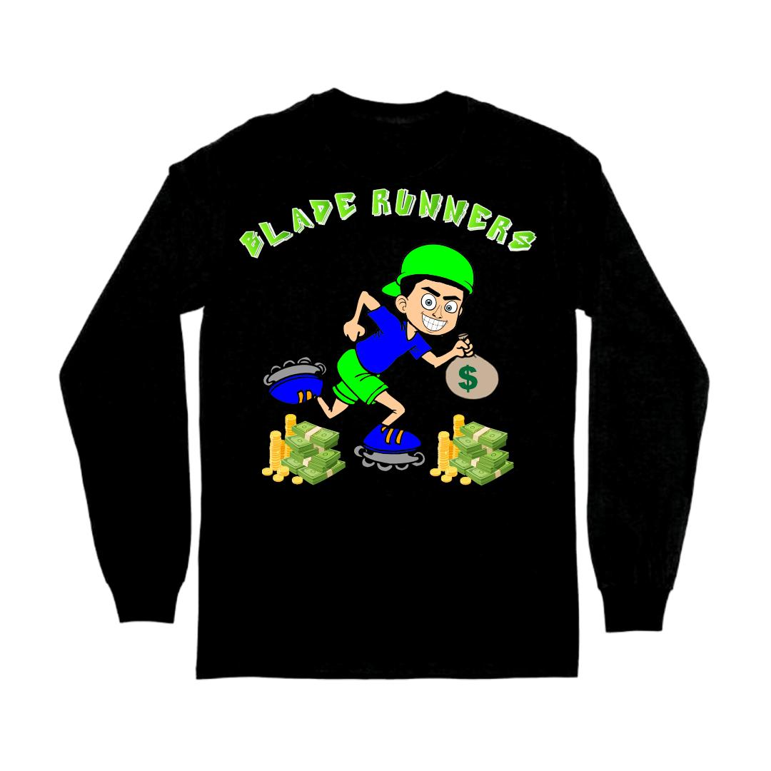 BLADE RUNNERS BLACK LONG SLEEVE T-SHIRT GREEN LETTERS