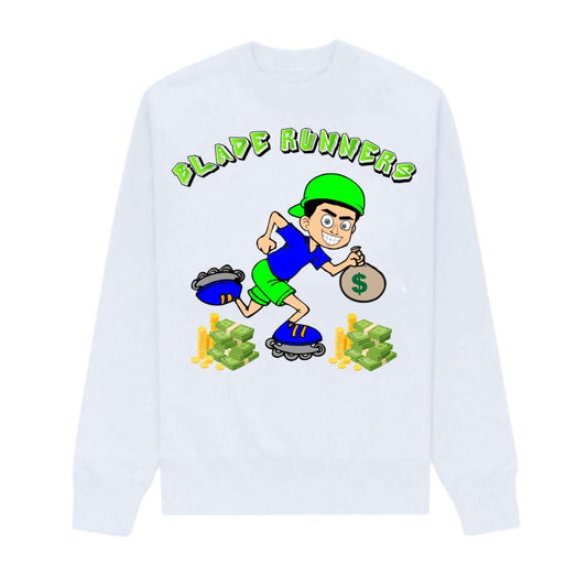 BLADE RUNNERS WHITE SWEATSHIRT GREEN LETTERS