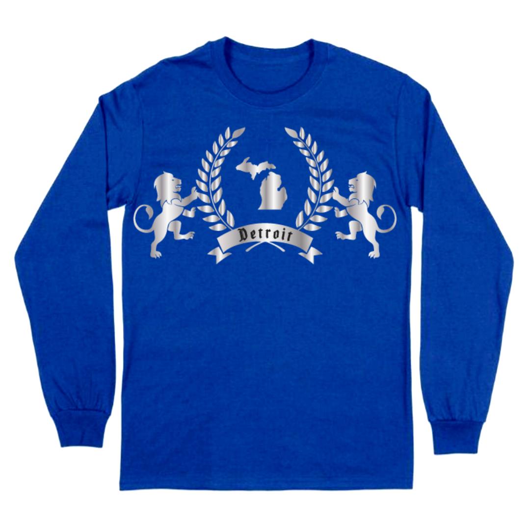 DETROIT SILVER ROYALTY LONG SLEEVE BLUE T-SHIRT