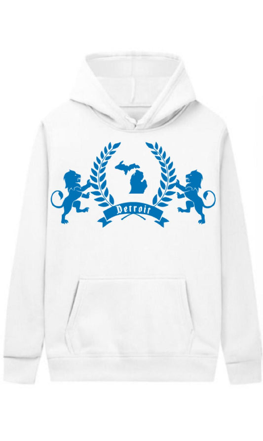 DETROIT BLUE ROYALTY WHITE HOODIE