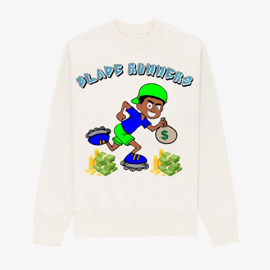 BLADE RUNNERS CREAM SWEATSHIRT BLUE LETTERS