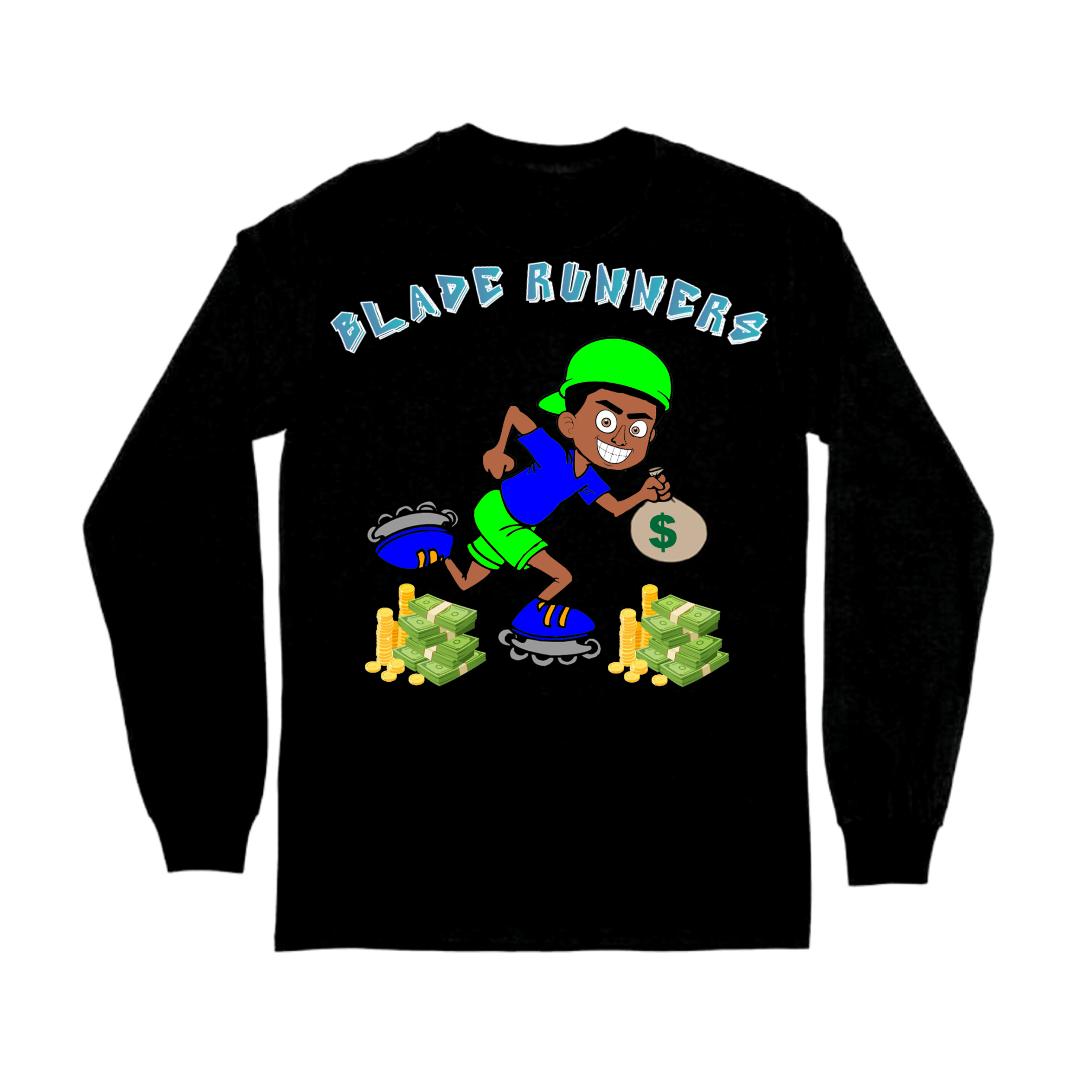 BLADE RUNNERS BLACK LONG SLEEVE T-SHIRT BLUE LETTERS